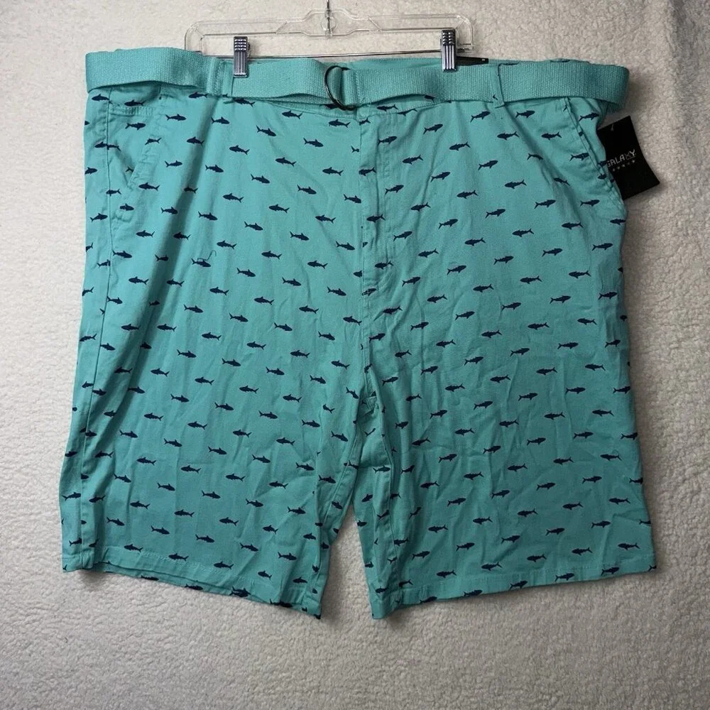 Galaxy by Harvic Men's Shark Print Shorts With Belt Size 50 NWT Beach - Picture 1 of 7